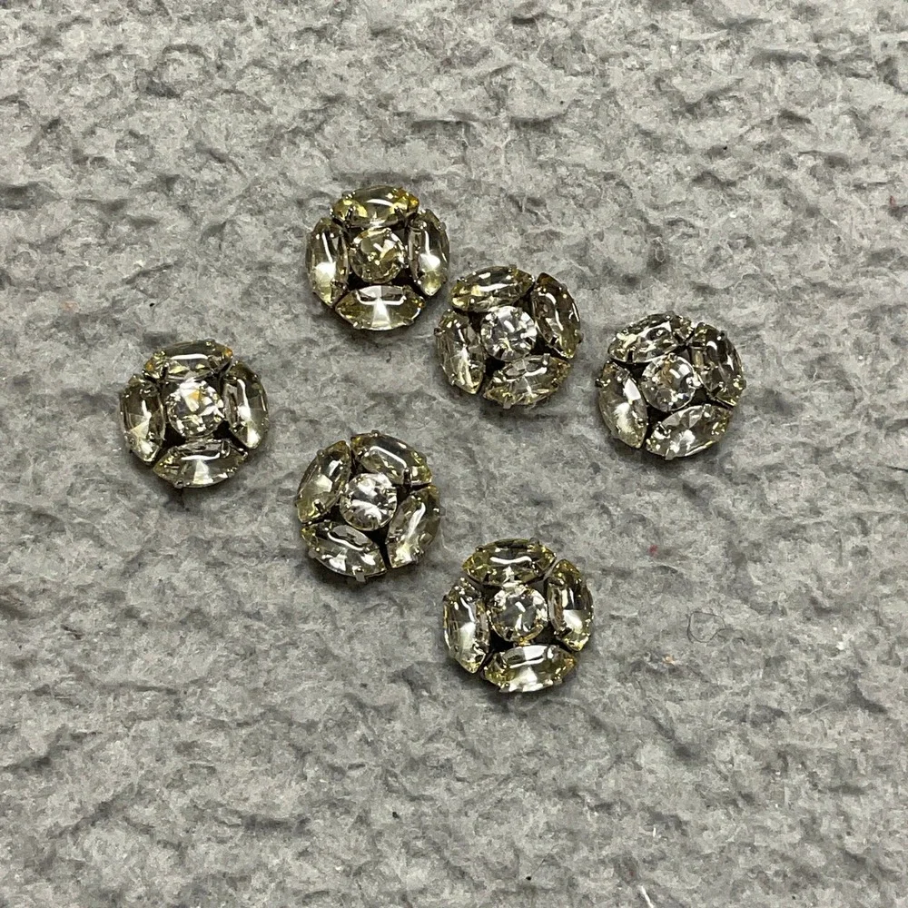 6pc Rhinestone Buttons J Crew OS Champagne Vintage Cluster‎ Round Silver Tone